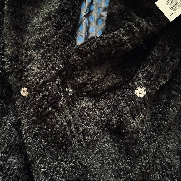LAL Black Faux Fur Teddy Shawl Collar Pockets Jacket Coat Size Large NEW - Picture 11 of 13
